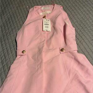 Sleeveless Pink A-Line Dress with Gold Button Detail